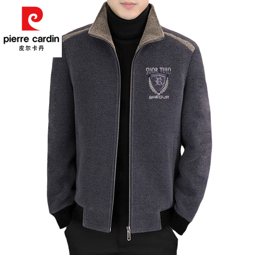 Pierre cardin men's jacket autumn and winter new stand collar plus velvet jacket trendy casual thickened winter woolen coat short plus velvet JR983/gray L suitable for 105-120Jin [Jin equals 0.5 kg]