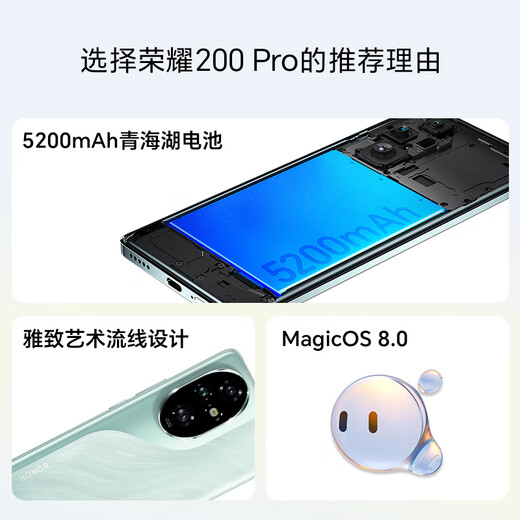 Honor 200 Pro Flagship Qinghai Lake Battery Oasis Eye Protection Screen Yagu Lighting Main Photography 12+256 Moon Shadow White Photography AI New 5G Mobile Phone National Subsidy