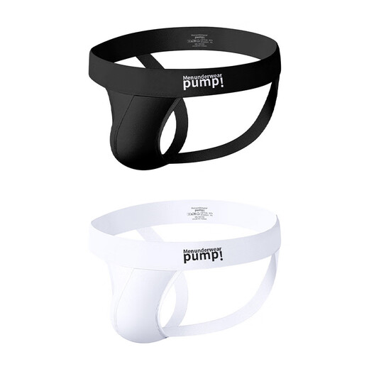 Sexy men's double-butt underwear new gay back-free no-take-off black and white low-waisted thong underwear adult sexy fat times black M