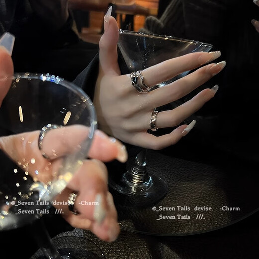 Qiuyu geometric cold style ins ring women's niche design fashionable personality high-end temperament open ring index finger decoration A+B two-piece ring set exquisite gift box