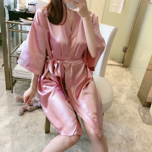梦园朵睡衣女夏季冰薄浴衣睡袍系带睡性感女士短春秋网红家居服 9896香槟 睡袍 M码(85-100斤)