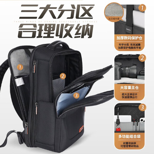 Ruichi Swiss backpack for men's business trip laptop bag for high school college students' school bag fixed business backpack black gift box [upgradable version expandable]