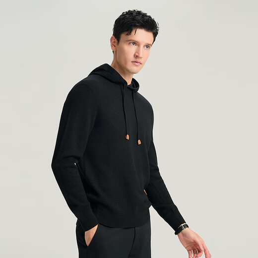 JODOLL Pineapple Pattern Hooded Sweatshirt Men's Daily Stretch Warm Sweater Casual Soft Knitted Wool Sweater Black L 50