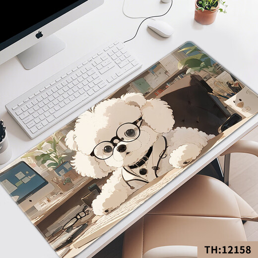 三色猫鼠标垫超大女生办公猫狗可爱卡通搞怪简约宿舍文字电脑键 12158小比熊 60厘米x30厘米x2毫米