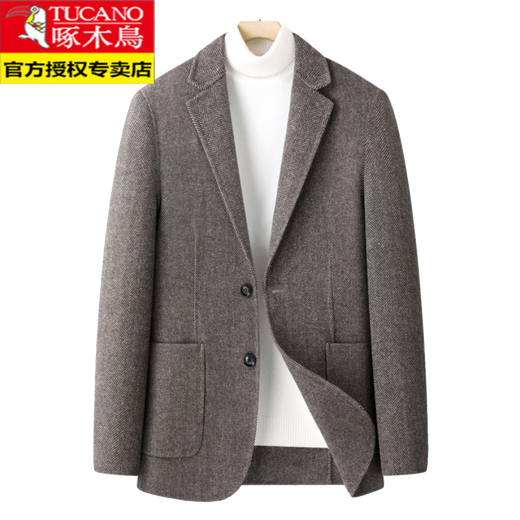 Woodpecker (Tucano) High-End-Kaschmirmantel für Männer im Herbst und im Winter verdickte doppelseitige Wollanzugjacke für Männer mit mittlerer Wolle Grabch Coat 302 Khaki Fischbone (51% Wolle) XL empfohlen 120140jin [Jin gleich 0,5 kg]