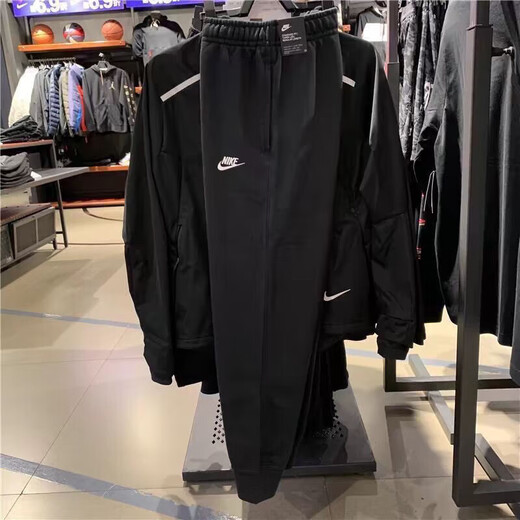Nike (NIKE) new spring and autumn pure cotton sweatpants for men and women, embroidered cuffed straight sweatpants, loose casual breathable trousers, embroidered black black pants L 105-120Jin Jin equals 0.5 kg