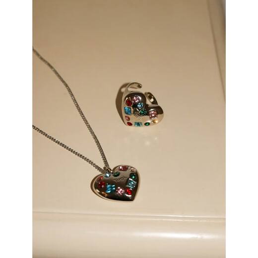 Tagi.Imagine Love Beating Colored Diamond Pendant Simple Niche Accessory Necklace Pendant/Open Ring Heart Beating Necklace