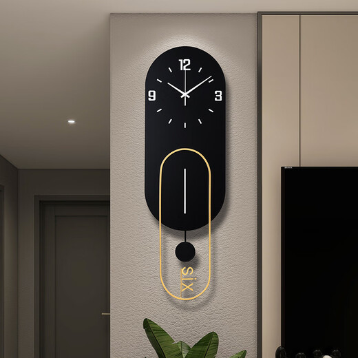 Puduo clock decoration HOME DECOR clock wall clock living room home modern simple atmospheric art light luxury high-end atmospheric fashion creative quartz clock black gold 24*75cm