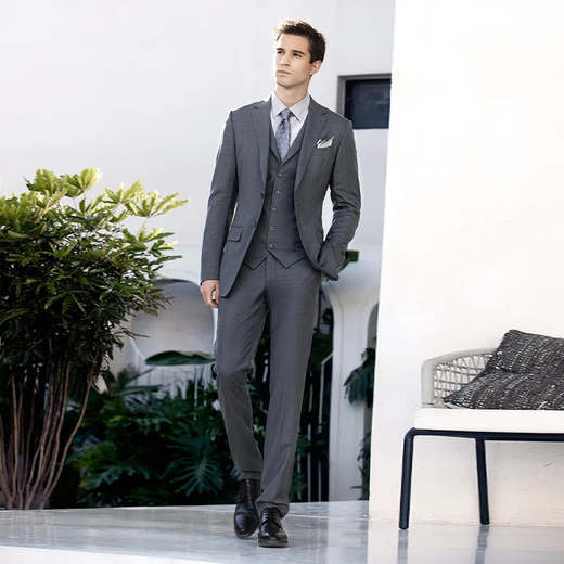 VICUTU men's suit top pure wool skin-friendly spring business casual all-match suit gray 180/100B