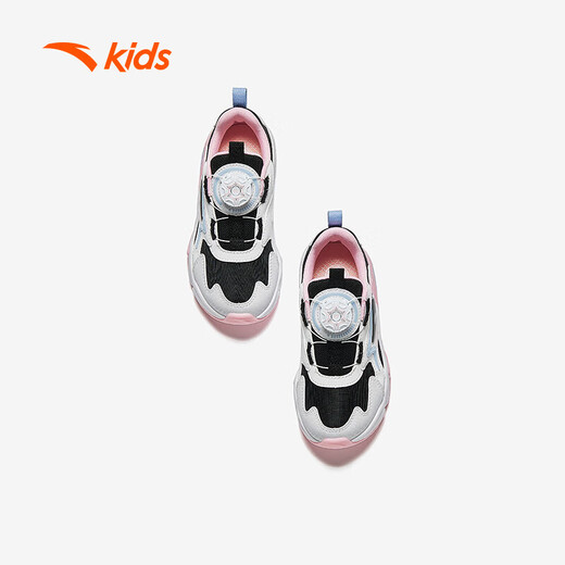 Zapatillas para niñas de anta para niños 2024 botón de mando de cuero de malla de otoño e invierno de otoño e invierno más zapatos de algodón de terciopelo [para niños regulares] negro/blanco/azul/rosa 9904-1 tamaño 30