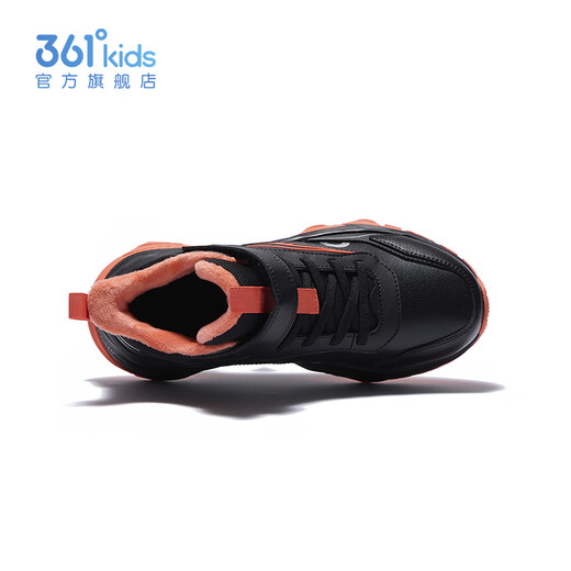 361 Children's Cotton Shoes 2025 Winter Leather and Velvet Warm Outdoor Sports Shoes for Men, Women, Small, Medium and Large Children, Black 37