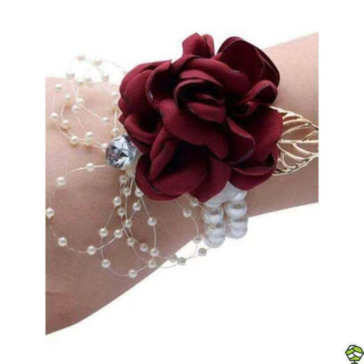 喜婆婆手腕花中式酒红色新娘父母高级感婚礼新郎高档婚宴配饰秒发 673布艺玫瑰手腕花奶白色