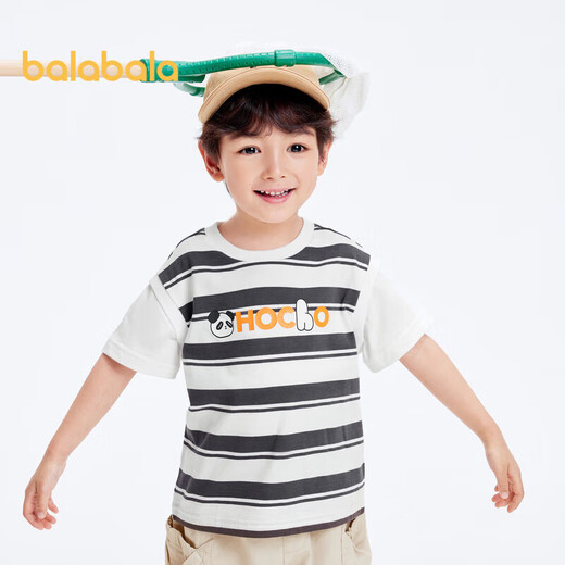 Balabala boys short-sleeved T-shirt summer striped top printed fake two pieces 201224117116