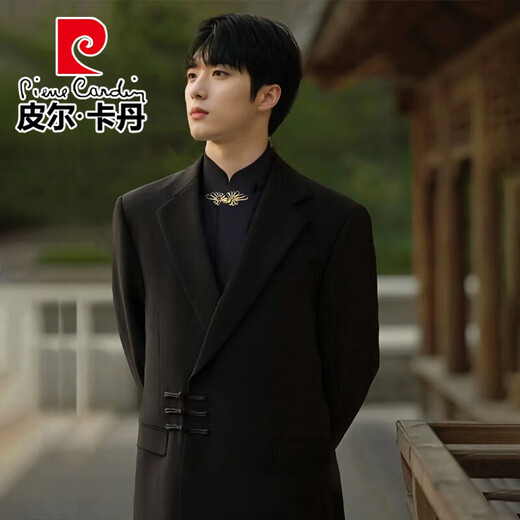 Pierre Cardin New Chinese Mao Suit Engagement Groom Suit Men's Wedding New National Style Suit Banquet Dress Knitted Black Single Piece Top XL