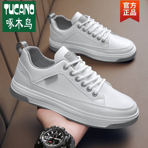 Woodpecker official men's shoes spring new Korean sports white shoes men's casual board shoes versatile leather work trendy shoes 9925 black flagship 39