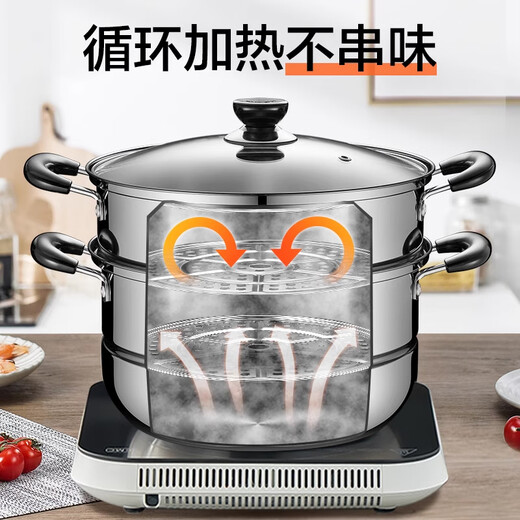 SUPOR 304 stainless steel double-layer multi-bottom soup pot steamer household visible high arch cover multi-functional gas induction cooker universal 4-6 people 304 stainless steel-double-30cm