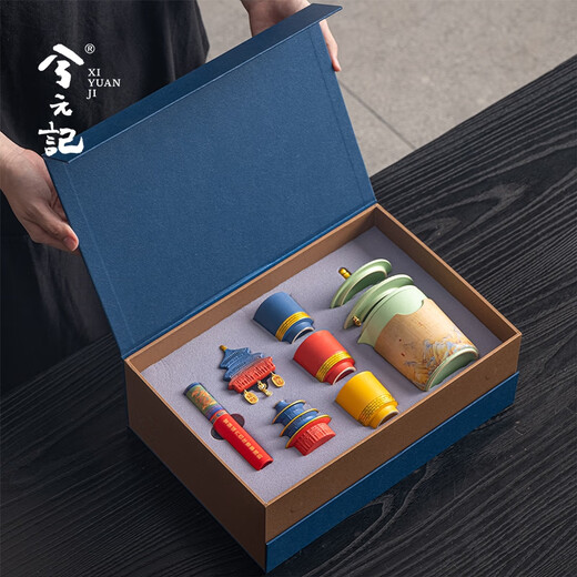 Xiyuanji Forbidden City Cultural and Creative Temple of Heaven tea set for men, fathers, elders, birthday gifts, customers and foreigners commemorative souvenirs. My tea set 7-piece Forbidden City Jiangshan Shaohe gift box set-Yao Qinglu