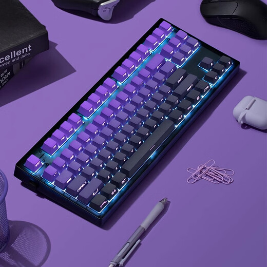 腹灵mk870pro黑莓侧刻机械键盘蓝牙有线无线客制化电脑游戏静音办公 【三模】黑曜石Pro+紫气东来 TTC快银轴V2【触发更快】 87键