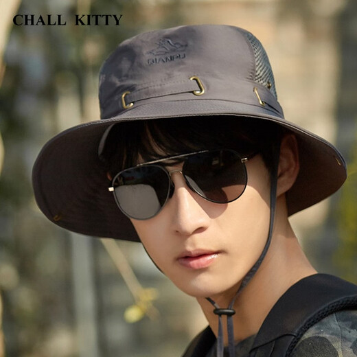 CHALL KITTY男士遮阳帽夏季户外钓鱼防紫外线防晒帽太阳渔夫帽西部牛仔帽子 卡其-高端品牌礼盒装高档高级感