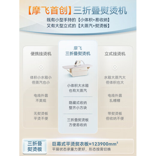 Morphyrichards Morphyrichards three-fold ironing machine household steam handheld electric iron to remove mites pulse supercharged steam ironing table official flagship coconut milk white.