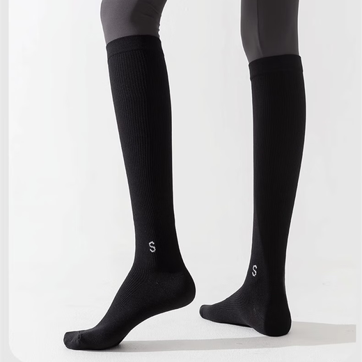 St. Xian pressure calf socks for women in spring and autumn, non-slip, professional fitness, long-tube muscle compression socks, thin leg skipping socks, black, 34-41 yards/1 pair