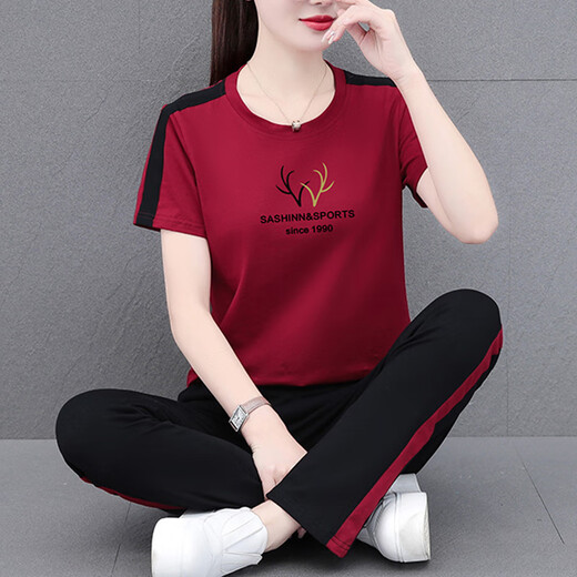 
NY-EMMA sports suit for women short-sleeved summer thin cotton small casual and fashionable square dance running suit two-piece set 698 gray (trouser suit) XL (recommended 110-125 Jin [Jin equals 0.5 kg])