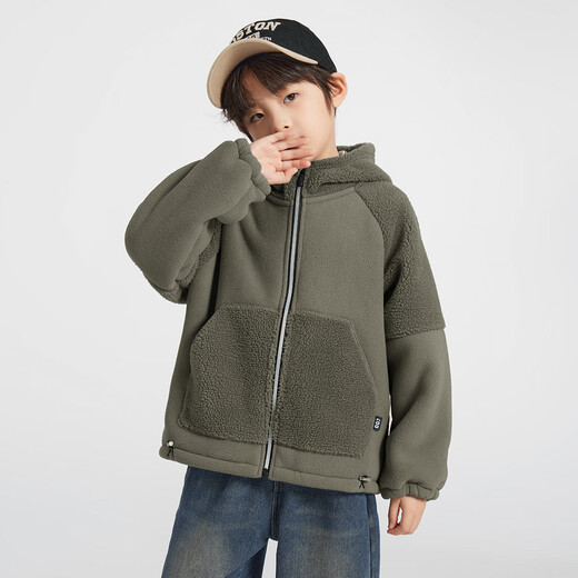 Duojia boys' fleece jacket winter children's one-piece fleece silhouette casual jacket medium and large children's composite splicing polar fleece top