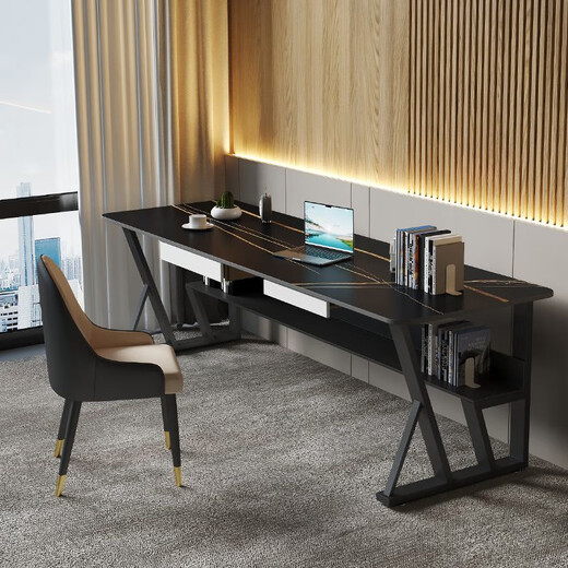 Slate long table against wall partition desk balcony narrow table study room living room large long workbench office computer table Pandora slate golden tripod 100*40*75