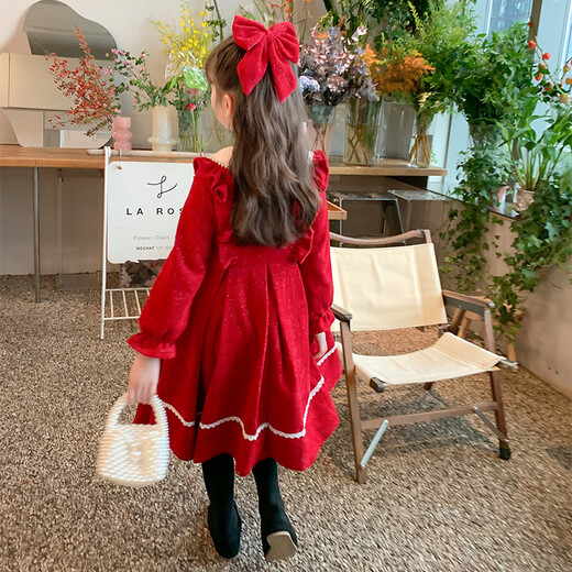 Anneyol girls autumn and winter dress 2026 new autumn and winter little girl princess dress autumn children's long-sleeved skirt red velvet 130