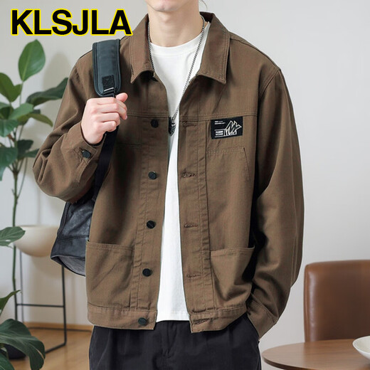 Klsjla Jacke Herren Frühlings- und Herbst-Hemd Revers Herbst-Kleidung Herrenarbeit Jacke Frühherbst-Jacke Top AI [verbesserte Version] K12806 Gray XS M [Empfohlen 90-120jin [Jin Equals 0,5 kg]]]