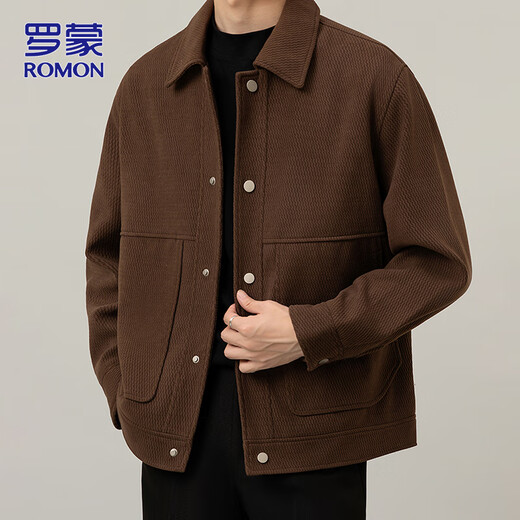 ROMON Jacket Men's Autumn and Winter Trendy Casual Loose Lapel Jacket Men's Versatile Clothes Men's Brown XL