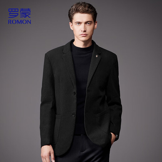 ROMON Woolen Suit Men's Spring and Autumn Business Casual Single Suit Coat Warm Jacket Men's XF79 Black XL
