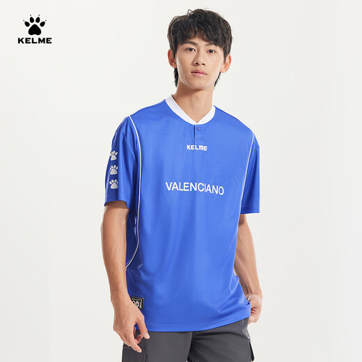 KELME Blokecore football short-sleeved T-shirt for men and women, summer trendy loose sports casual retro cultural shirt, Canyon purple, Henry collar, quick-drying M