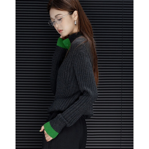 Demana Cloud Breathing Sheep Wool Winter Temperament Stand Collar Half Cardigan Color Block Sweater Soft Stretch Tibetan Meat Knitted Sweater Top