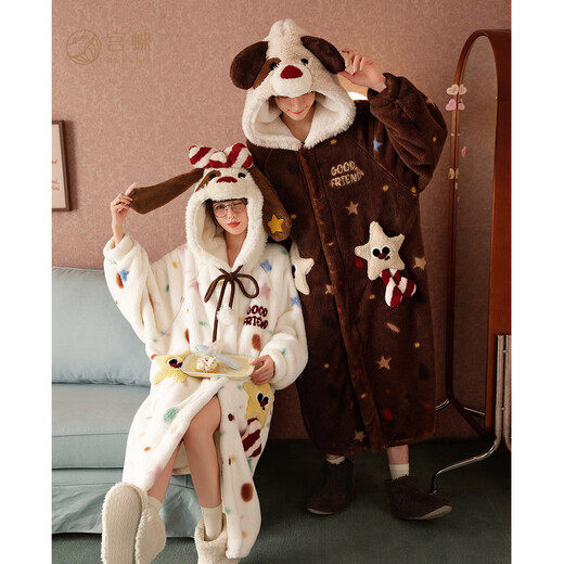 Gongdie thermal storage type autumn and winter couple pajamas for women thickened coral velvet cartoon puppy home clothes pajamas for men