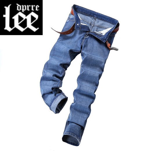 Lee Dprre Jeans Men Summer delgado y recto Pantalones informales de hombres Coreas Estilo coreano Negocios versátiles de luz de verano XJ-866 Azul 30 cintura 2 pies 3