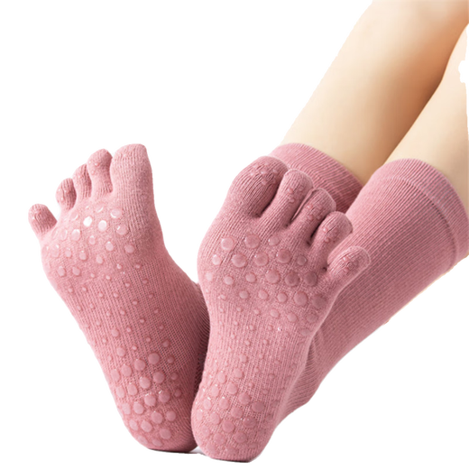 Modal Indoor Yoga Socks Women's Anti-Slip Toe Socks Pilates Special Mid-Tube Fitness Socks 1 Pair Cute Pink