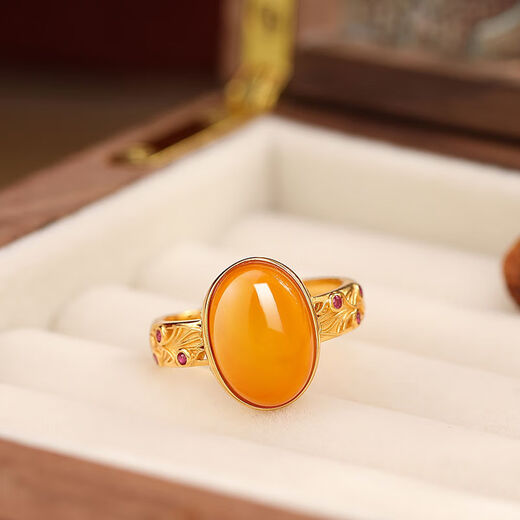 Cute beeswax egg ring for women, light luxury, ancient style, jade index finger ring, natural beeswax, opening adjustable