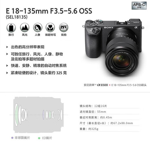 Sony (SONY) APS-C half-frame standard zoom lens E-mount zoom lens landscape portrait travel snapshot home use 18-135 original packaging