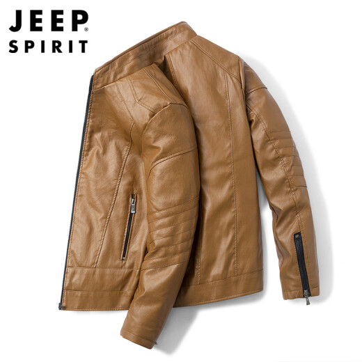 Jeep Spirit Jeep Leather Veste pour hommes Spring and Automn Stand Collar Business Locomotive Men's Clothes Black 2xl