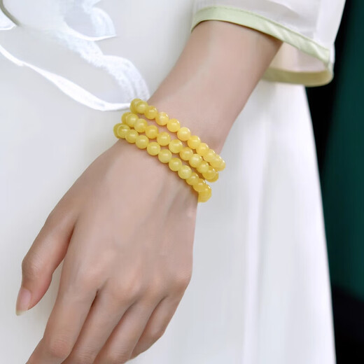 Goldsmith's collection grade Russian beeswax multi-circle bracelet 5-6.5mm natural amber three-circle beads loose bead bracelet for women ZB9 bead diameter about 6mm