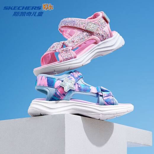 Skechers Skechers Children's Sandals Summer Girls Flashing Casual Shoes Sweet Lighting Fashion Princess Shoes 303103L Light Blue/Multi Color/LBMT 27.5