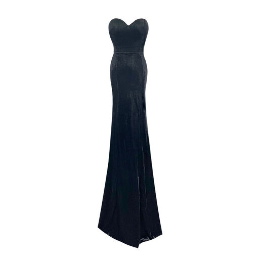 Nightclub style tube top floor-length long dress with chest wrap and catwalk evening dress fishtail black velvet noble lady dress black L L