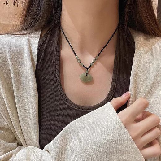 Idel Hotan jade safe lock necklace Ruyi lock jade pendant women's sweater chain Christmas gift for wife's birthday L2336 Hotan jade Ruyi lock necklace gift box + certificate