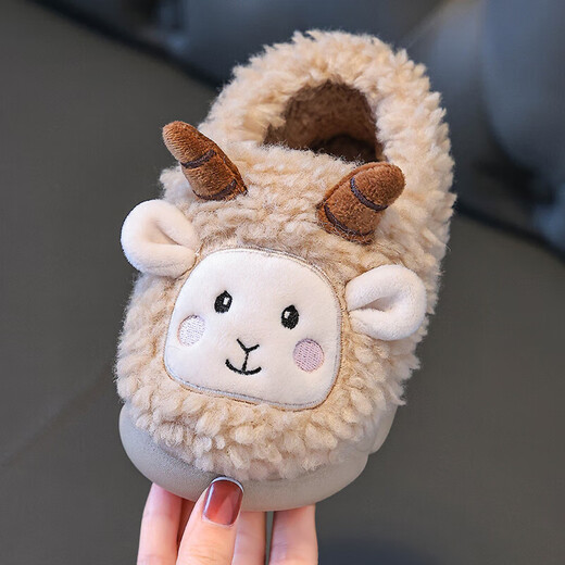 Winter children's cotton shoes 2025 new cartoon cute home indoor lamb boys and girls baby cotton shoes khaki-slippers 17.5-28/29 inner length 17.5CM about 4-5 years old
