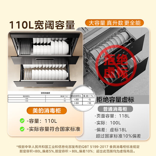 Midea Disinfection Cabinet Embedded Home Newly Upgraded Light Wave 2.0 110L Double-layer Large Capacity Tableware Cupboard Tableware Baby Bottle Two-Star 110L 90Q15S Pro Disinfection Cabinet