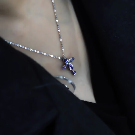 GEM STONE KING 1.4 carat tanzanite necklace for women 925 silver 10K gold two-color inlaid colorful gem pendant cross clavicle chain gift