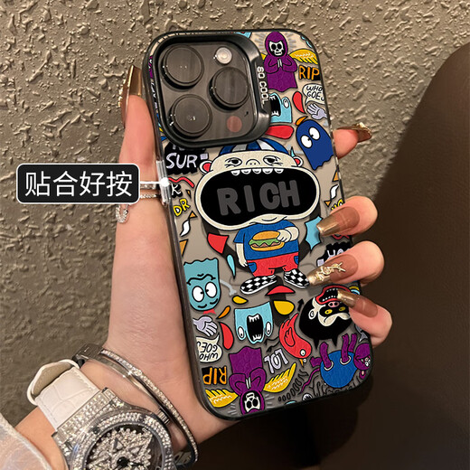 Du Fanna trendy brand graffiti magnetic suction suitable for Apple 16 mobile phone case 14plus boys 13 creative iPhone 15 personality 11promax cartoon 12 couple anti-fall full package silicone black [magnetic suction case] RlC trendy brand graffiti iPhone 16 Pro Max