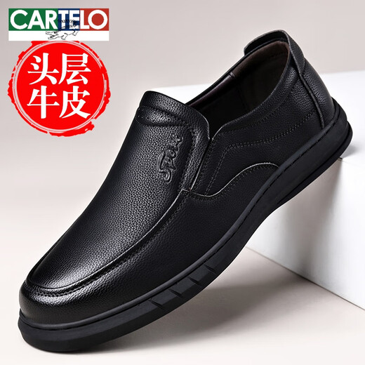 Cartelo Autumn New Cowhide Business Leather Zapatos de cuero de mediana edad para papá de mediana edad de cuero Alegable Tablero informal FL6627 Negro Lace-Up 38 Tamaño estándar de cuero Tamaño