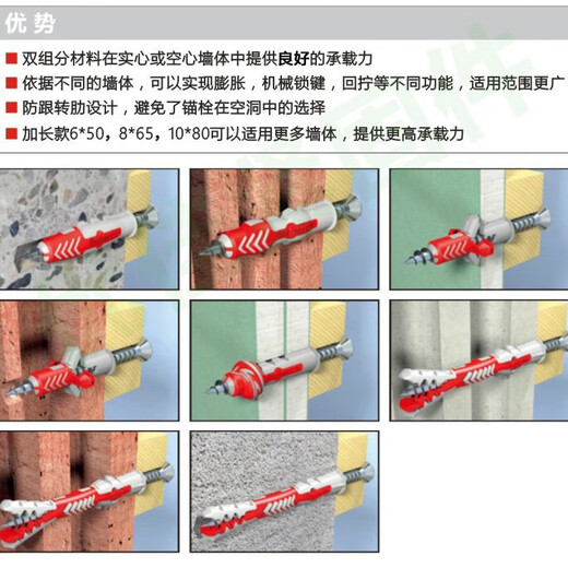 German fischer expansion screw hollow brick wall aerated block nylon expansion tube universal expansion screw expansion plug 10X80 with 7X90 carbon steel hexagonal head nail * 1 set